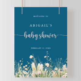 Greenery Boho Wildflower Navy Baby shower Welkom Poster