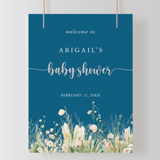 Greenery Boho Wildflower Navy Baby shower Welkom Poster