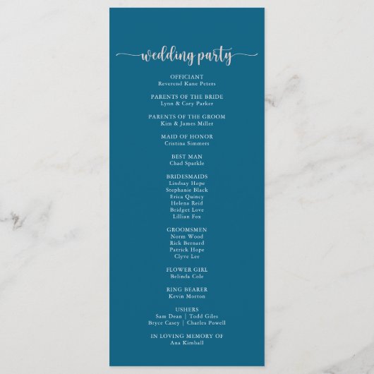 Greenery Boho Wildflower Navy huwelijksprogramma Programmakaart (Achterkant)