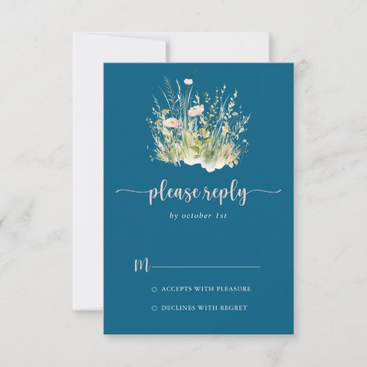 Greenery Boho Wildflower Navy RSVP (Voorkant)