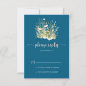 Greenery Boho Wildflower Navy RSVP Kaartje (Voorkant)