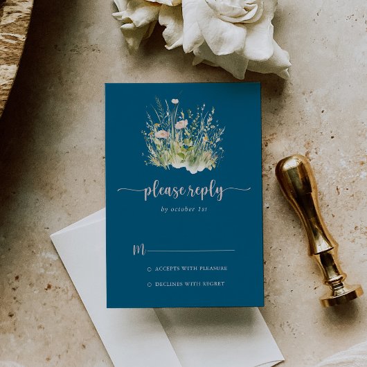Greenery Boho Wildflower Navy RSVP Kaartje