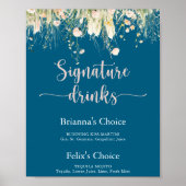 Greenery Boho Wildflower Navy Signature Drinken Poster (Voorkant)