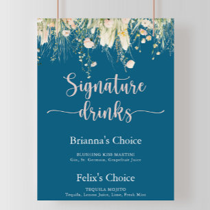 Greenery Boho Wildflower Navy Signature Drinken Poster