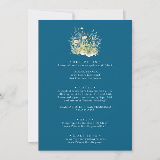 Greenery Boho Wildflower Navy voor en achter bruil Kaart (Achterkant)