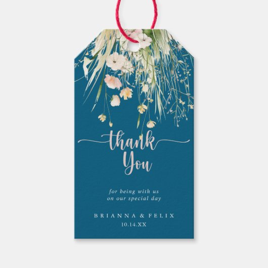 Greenery Boho Wildflower Navy Wedding Bedankt Cadeaulabel (Voorkant)