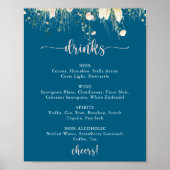 Greenery Boho Wildflower Navy Wedding Drinken Menu Poster (Voorkant)