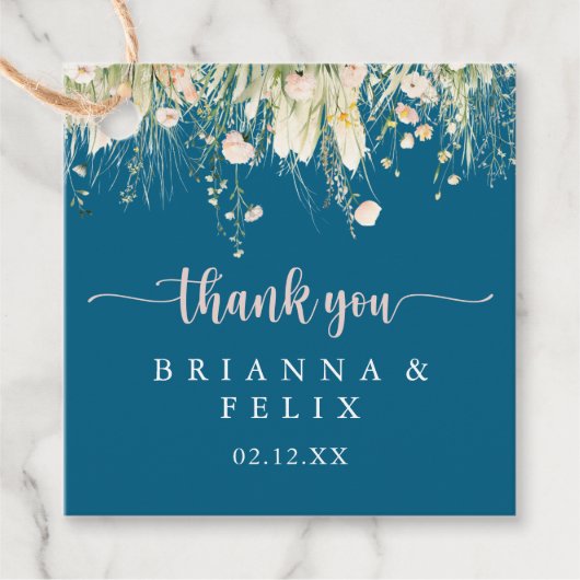 Greenery Boho Wildflower Navy Wedding Favoriete La Bedankjes Labels (Voorkant)
