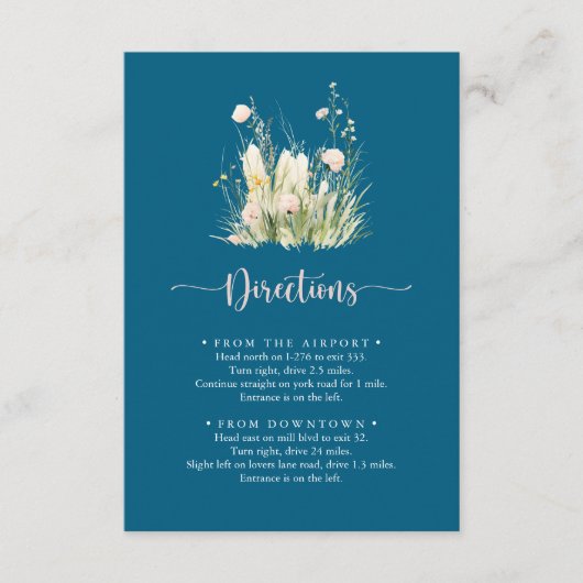 Greenery Boho Wildflower Navy Wedding Routebeschri Informatiekaartje (Voorkant)