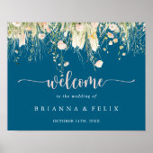 Greenery Boho Wildflower Navy Wedding Welkomstbord Poster (Voorkant)