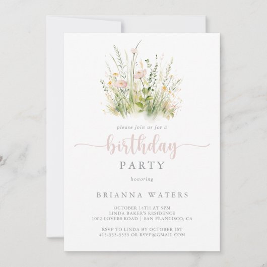 Greenery Boho Wildflower Verjaardagsfeestje Uitnod Kaart (Voorkant)