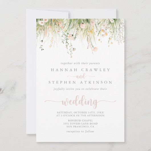 Greenery Boho Wildflower voor- en achterzijde brui Kaart (Voorkant)