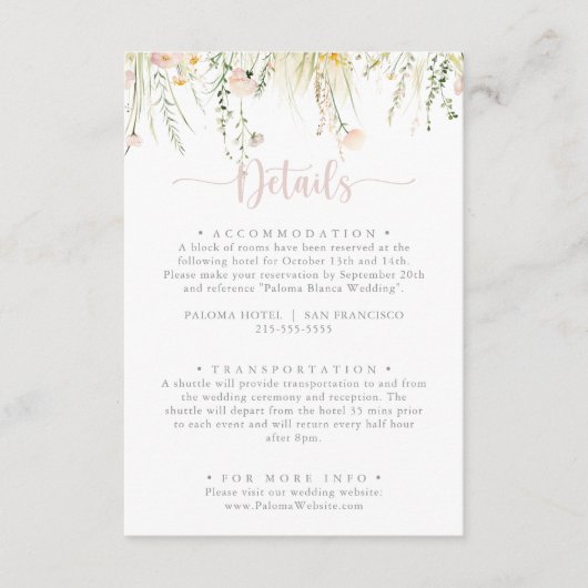 Greenery Boho Wildflower Wedding Details Informatiekaartje (Voorkant)