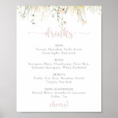 Greenery Boho Wildflower Wedding Drinken Menu Sign Poster (Voorkant)