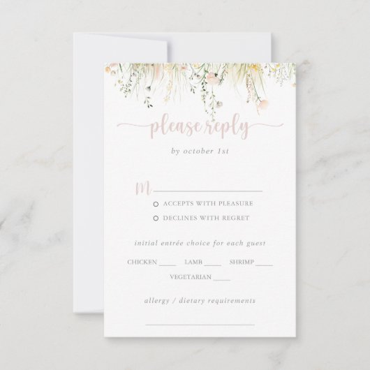 Greenery Boho Wildflower Wedding Menu Keuze RSVP (Voorkant)
