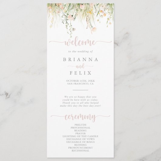 Greenery Boho Wildflower Wedding Program Programmakaart (Voorkant)