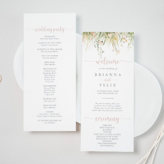 Greenery Boho Wildflower Wedding Program Programmakaart