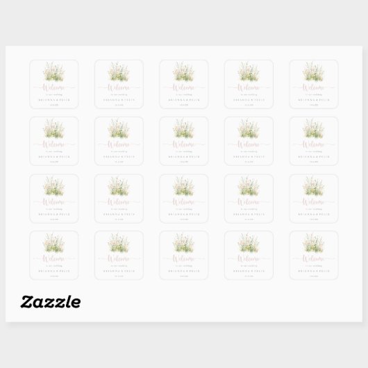 Greenery Boho Wildflower Wedding Welkom Vierkante Sticker (Vel)