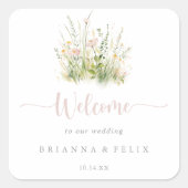 Greenery Boho Wildflower Wedding Welkom Vierkante Sticker (Voorkant)