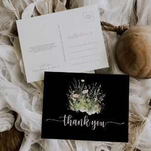 Greenery Boho Wildflower Zwart Bedankt Briefkaart
