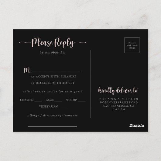 Greenery Boho Wildflower Zwart Menu Keuze RSVP (Achterkant)