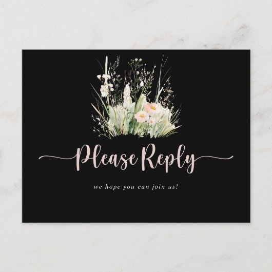 Greenery Boho Wildflower Zwart Menu Keuze RSVP (Voorkant)