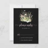 Greenery Boho Wildflower Zwart RSVP Kaartje (Voorkant)