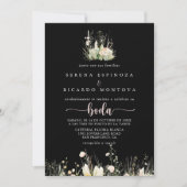 Greenery Boho Wildflower Zwart Spaans Huwelijk Kaart (Voorkant)