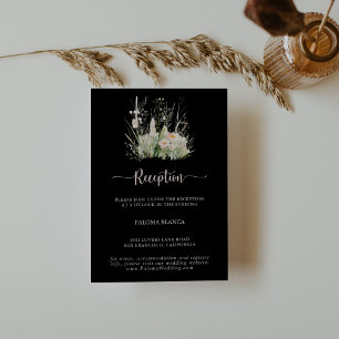 Greenery Boho Wildflower Zwarte bruiloft receptie Informatiekaartje