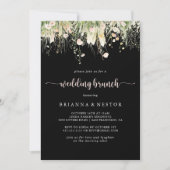 Greenery Boho Wildflower Zwarte bruiloftsbrunch Kaart (Voorkant)