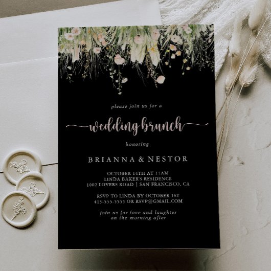 Greenery Boho Wildflower Zwarte bruiloftsbrunch Kaart