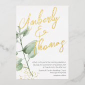 Greenery Bold Script Botanical Wedding Folie Uitnodiging (Voorkant)