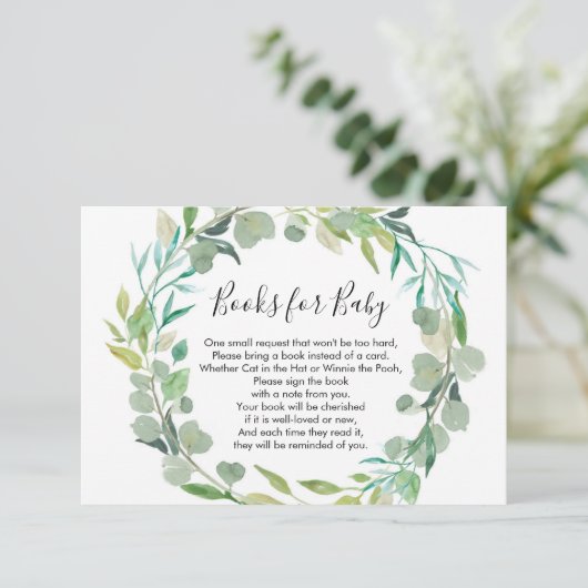 Greenery book request books for baby informatiekaartje (Staand voorkant)
