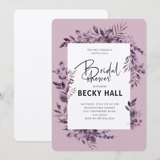 Greenery Border Bridal Shower Invitation Kaart (Voorkant / Achterkant)