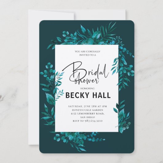 Greenery Border Bridal Shower Invitation Kaart (Voorkant)