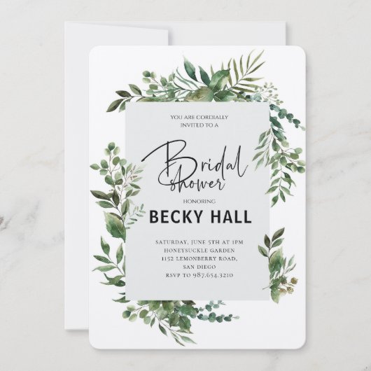 Greenery Border Bridal Shower Invitation Kaart (Voorkant)