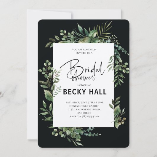 Greenery Border Bridal Shower Invitation Kaart (Voorkant)
