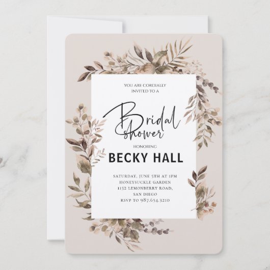 Greenery Border Bruids Douche Uitnodiging (Voorkant)