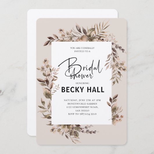 Greenery Border Bruids Douche Uitnodiging (Voorkant / Achterkant)