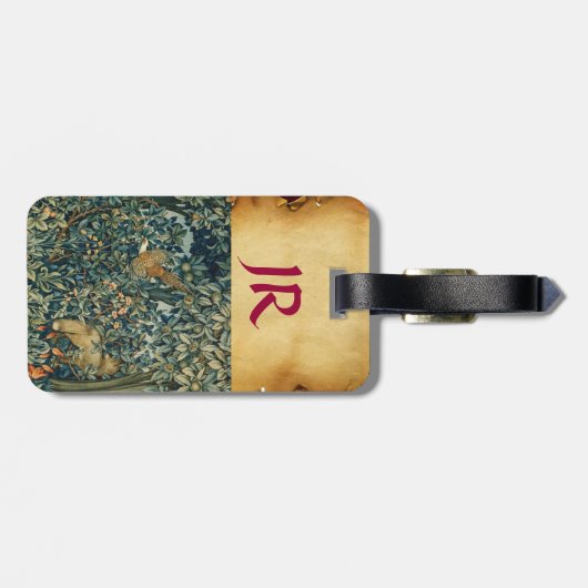 GREENERY, BOSBOUWDIEREN, fazant, vossen, groene bl Bagagelabel (Achterkant horizontaal)