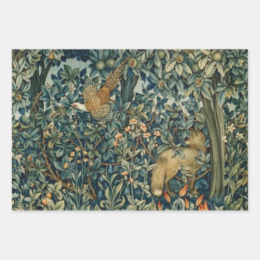 GREENERY, BOSBOUWDIEREN, fazant, vossen, groene bl Inpakpapier Vel (Voorkant)