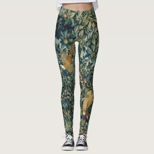 GREENERY, BOSBOUWDIEREN, fazant, vossen, groene bl Leggings (Voorkant)