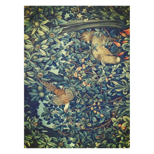 GREENERY, BOSBOUWDIEREN, fazant, vossen, groene bl Tafelkleed (Voorkant)