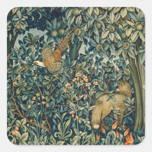 GREENERY, BOSBOUWDIEREN, fazant, vossen, groene bl Vierkante Sticker (Voorkant)