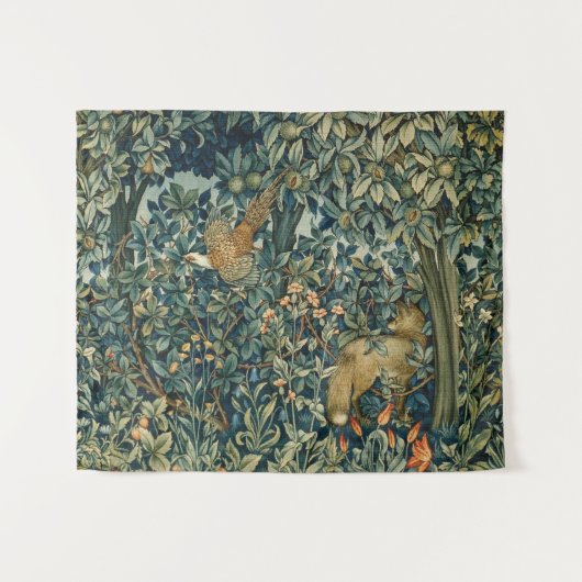 GREENERY, BOSBOUWDIEREN, fazant, vossen, groene bl Wandkleed (Voorkant (horizontaal))