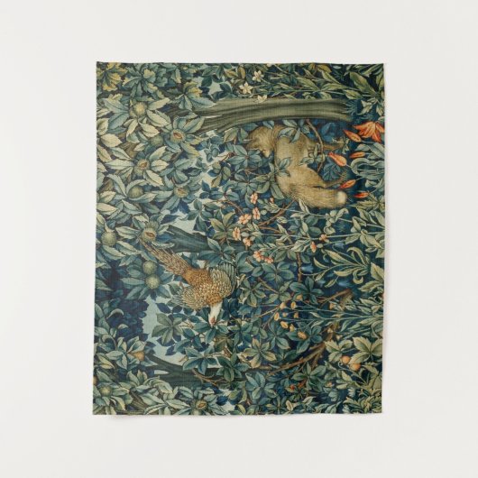 GREENERY, BOSBOUWDIEREN, fazant, vossen, groene bl Wandkleed (Voorkant)