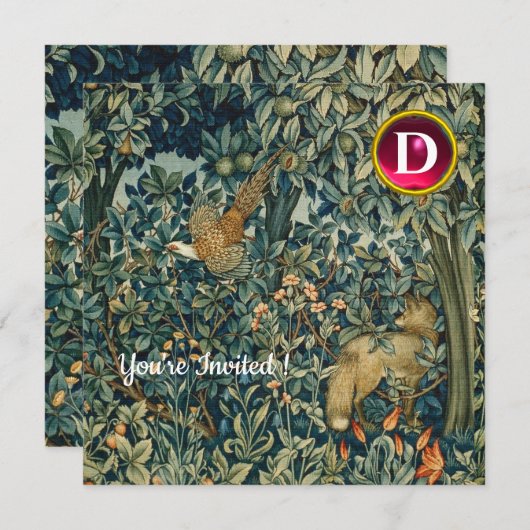 GREENERY,BOSBOUWDIEREN Fox,fazant,groene bloemen Kaart (Voorkant / Achterkant)