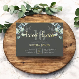 Greenery Botanic Script Sweet 16 Folie Invitation Folie Uitnodiging