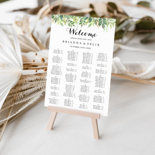 Greenery Botanical Alfabetical Seating Chart Poster