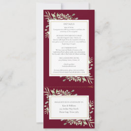 Greenery Botanical all in one Burgundy Wedding Kaart